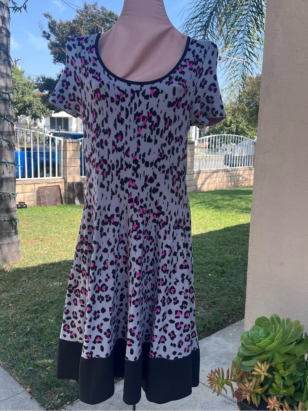 Kate Spade Gray & Pink Leopard Print Fit-and-Flare Dress